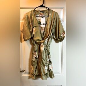 Zara Floral Satin Mini Dress, Medium NWT
